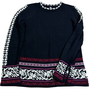 Hanna Andersson Sweater Women XSmall Black Snowflake Fair Isle Thick‎ Pullover